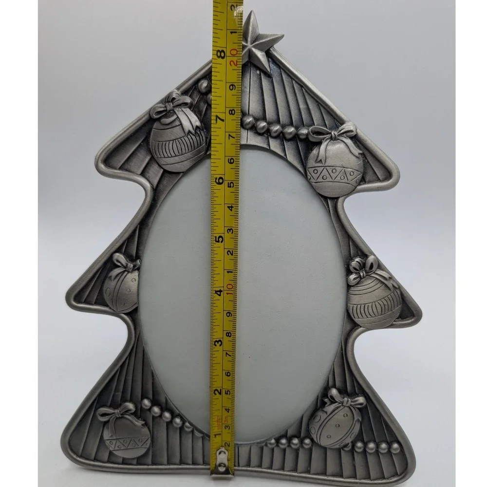 Christmas Tree Picture Frame Silver Pewter Tone Oval Opening Holiday Decor 5x3.5